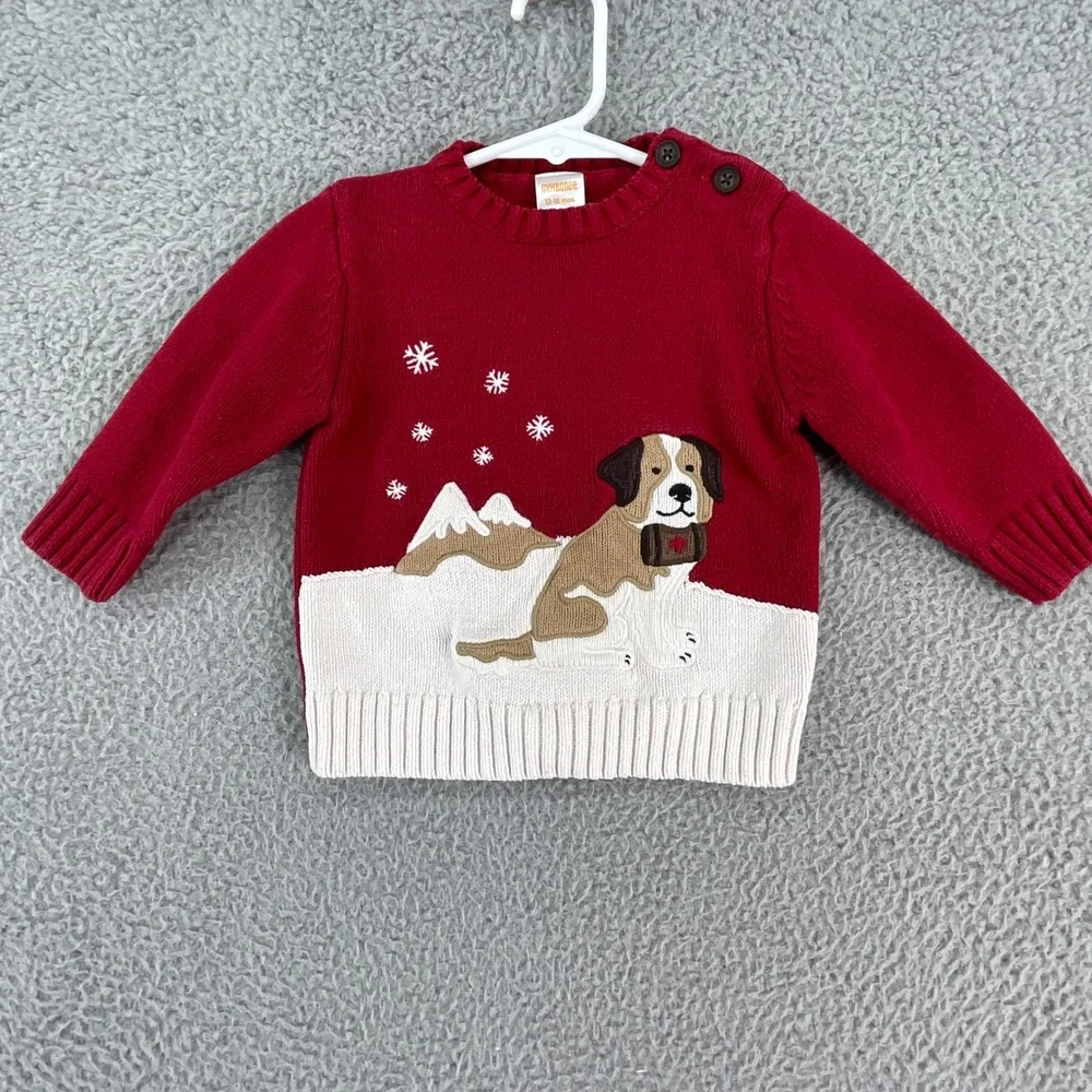Gymboree Sweater Kids 12-18 Months Red Saint Bernard Winter Holiday Pullover